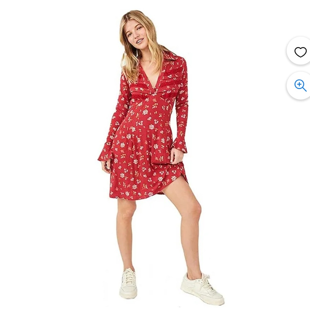 Free People Good Days Red Floral Longsleeved Dress